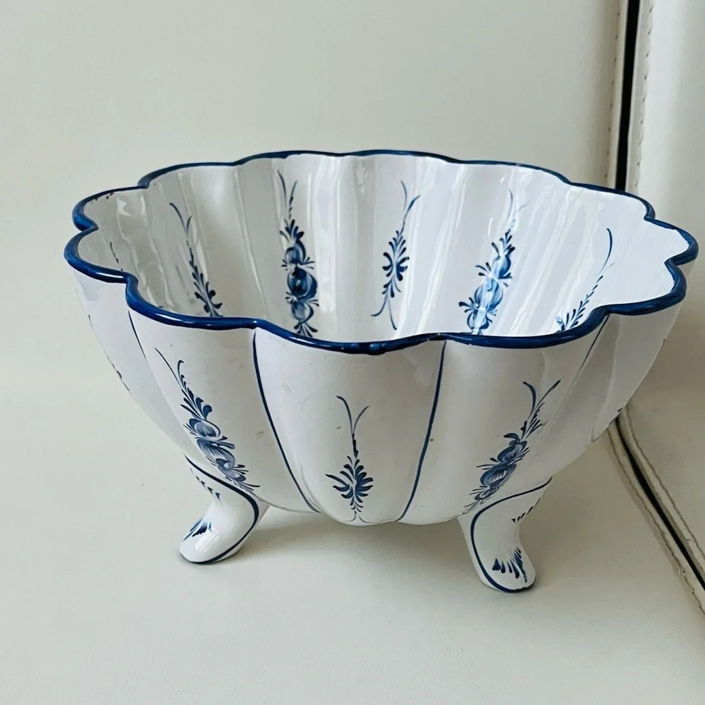 Hand Painted Footed Blue/white Ceramic Bowl Portuguese